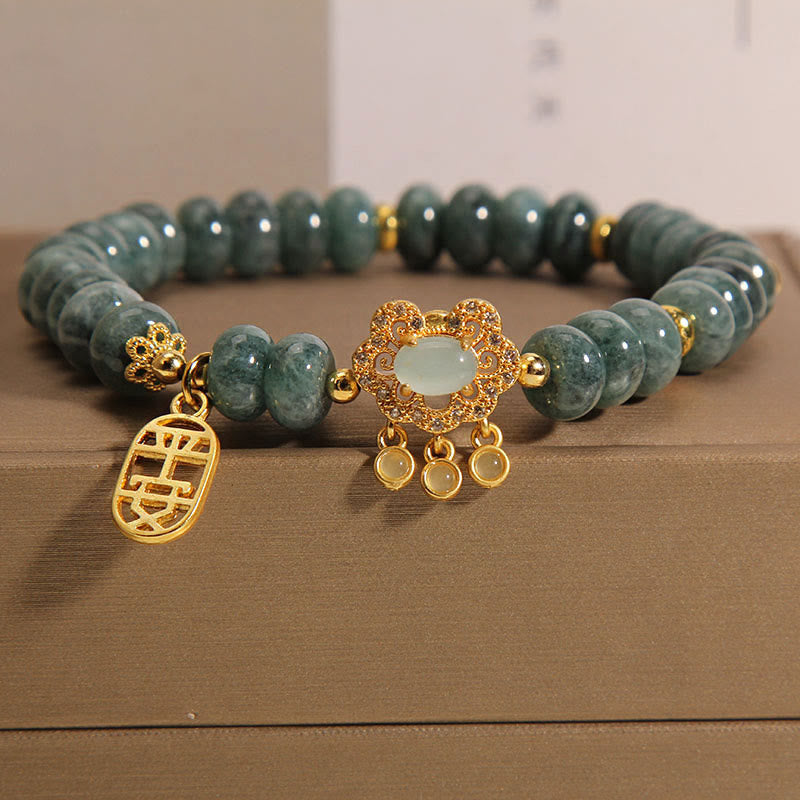 Buddha Stones天然翡翠 中国製 ロックチャーム 平和 幸運 豊穣 ブレスレット