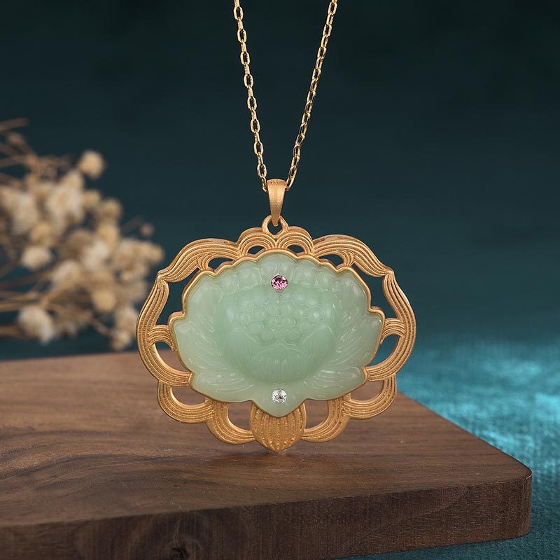 天然翡翠の蓮華ハーモニーネックレスペンダント - 40×40mm - image 1