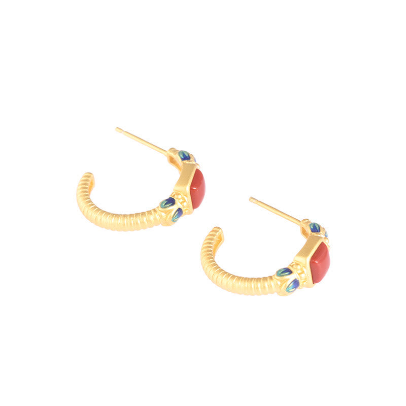 925スターリングシルバー レッドアゲート ロータス コンフィデンス カーム スタッドピアス