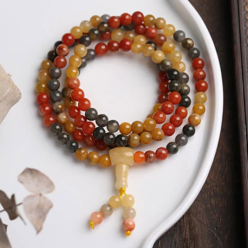 Buddha Stones108 ビーズ 天然赤瑪瑙Mala守護ブレスレット