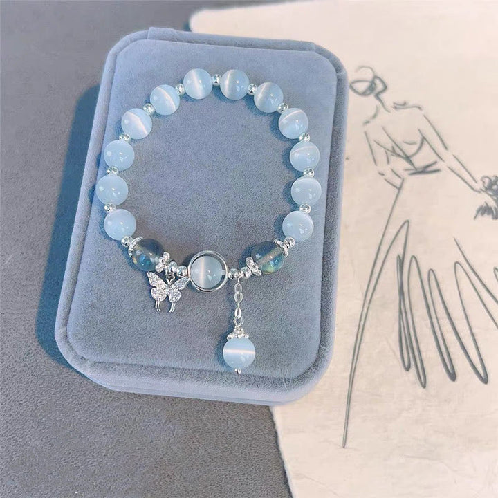 Buddha Stones ムーンストーン バタフライ&スター チャーム ブレスレット レディース