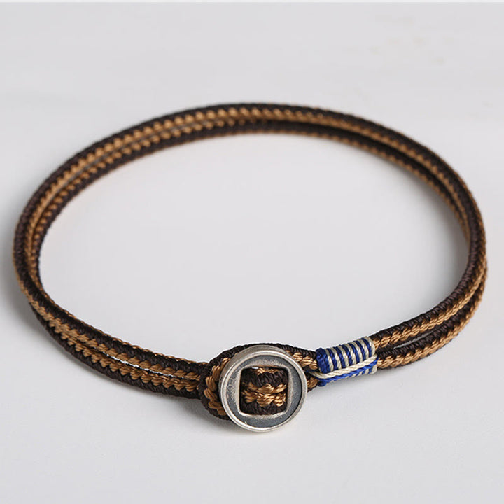 Buddha Stones 925スターリングシルバー 守護 編み込みロープブレスレット(ボタン留め) ハンドメイド