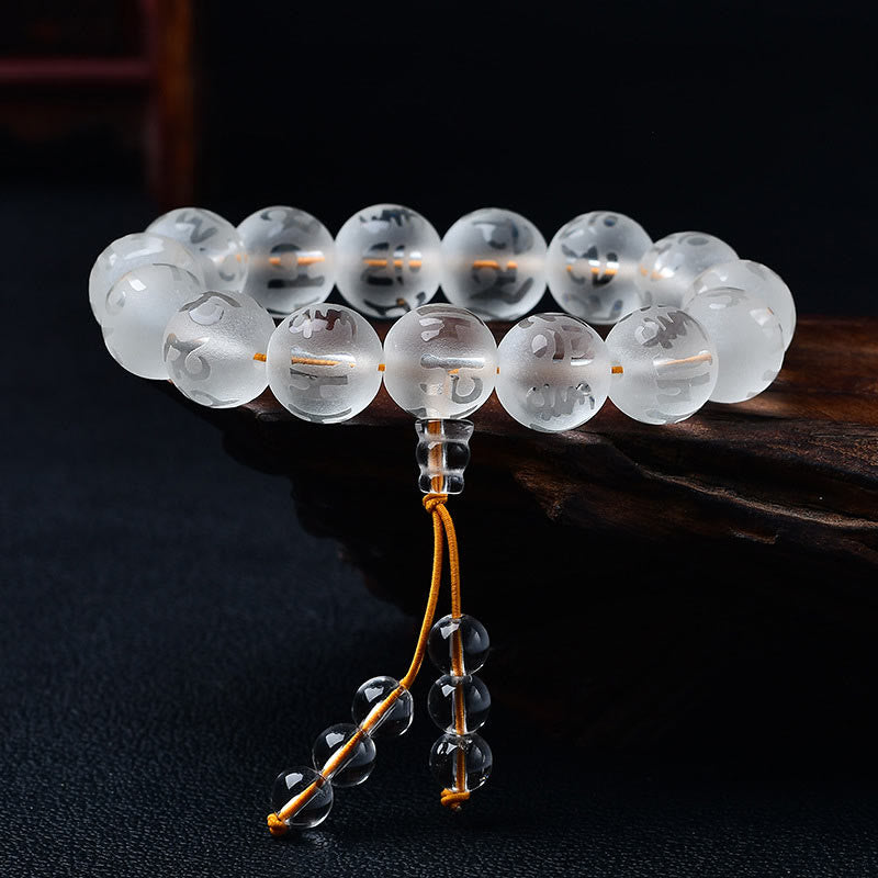 Buddha Stonesチベット ホワイトクリスタル ブラックオニキスオーム・マニ・パドメ・フム瞑想ブレスレット