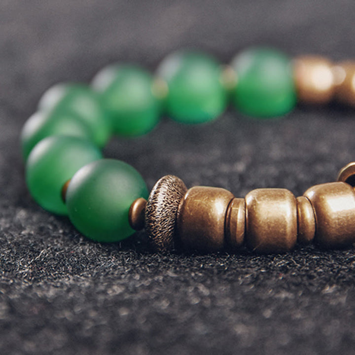 チベット産レッドアゲート、グリーンアゲート、銅製自信幸運ブレスレット