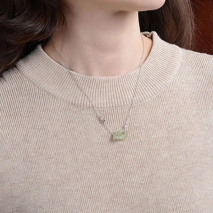 Buddha Stones925スターリングシルバー ラウンド翡翠 幸運繁栄ネックレスチェーンペンダント