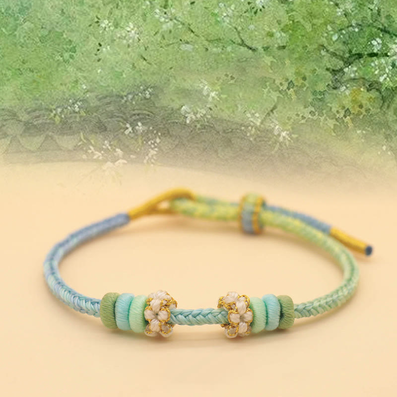 Buddha Stonesハンドメイド8スレッドピースノットピーチブロッサムノット幸運ロープ編みブレスレット - 春いっぱいの庭園(ブルーグリーン)(手首周り14~18cm) - image 4