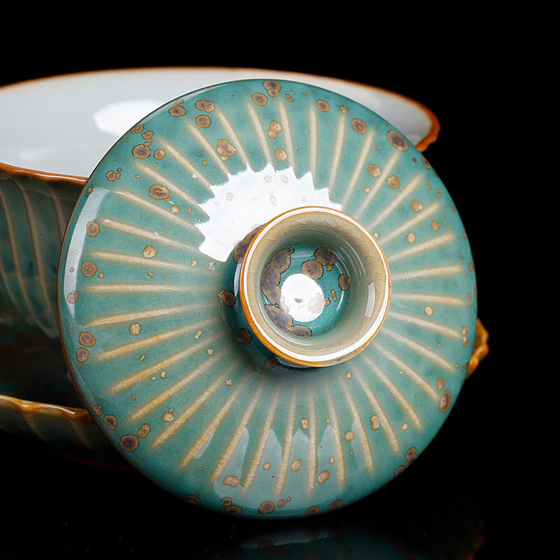 Buddha Stonesレトロ釉窯変陶器 蓋碗三彩 ティーカップ カンフーティーカップ&ソーサー 蓋付き