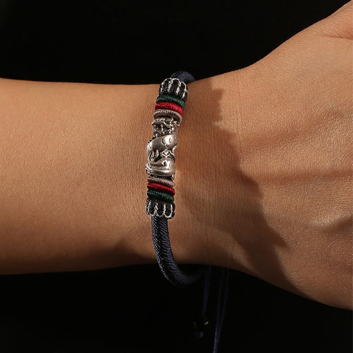 Buddha Stonesハンドメイド925スターリングシルバー龍年縁起の良い龍の幸運ロープブレスレット
