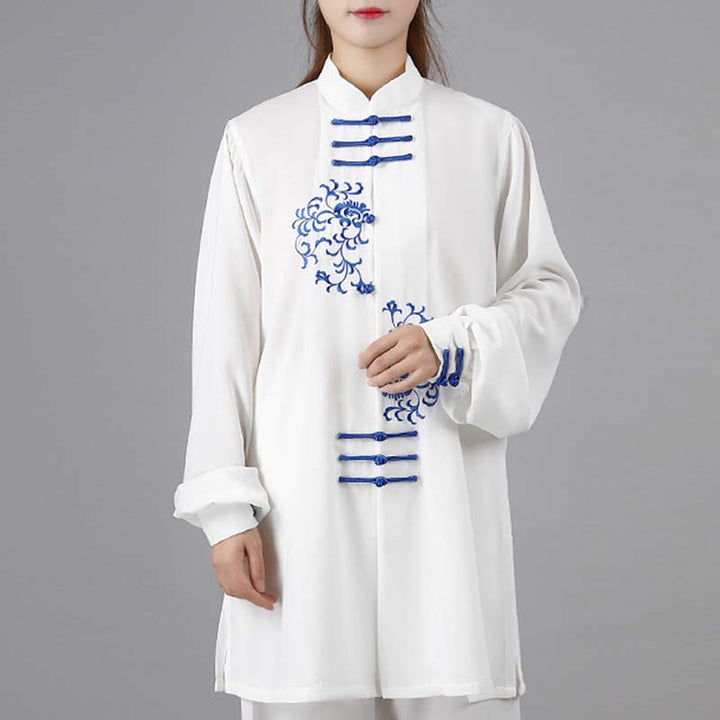 Buddha Stonesの花刺繍瞑想祈りスピリチュアル禅太極拳気功練習ユニセックス服セット