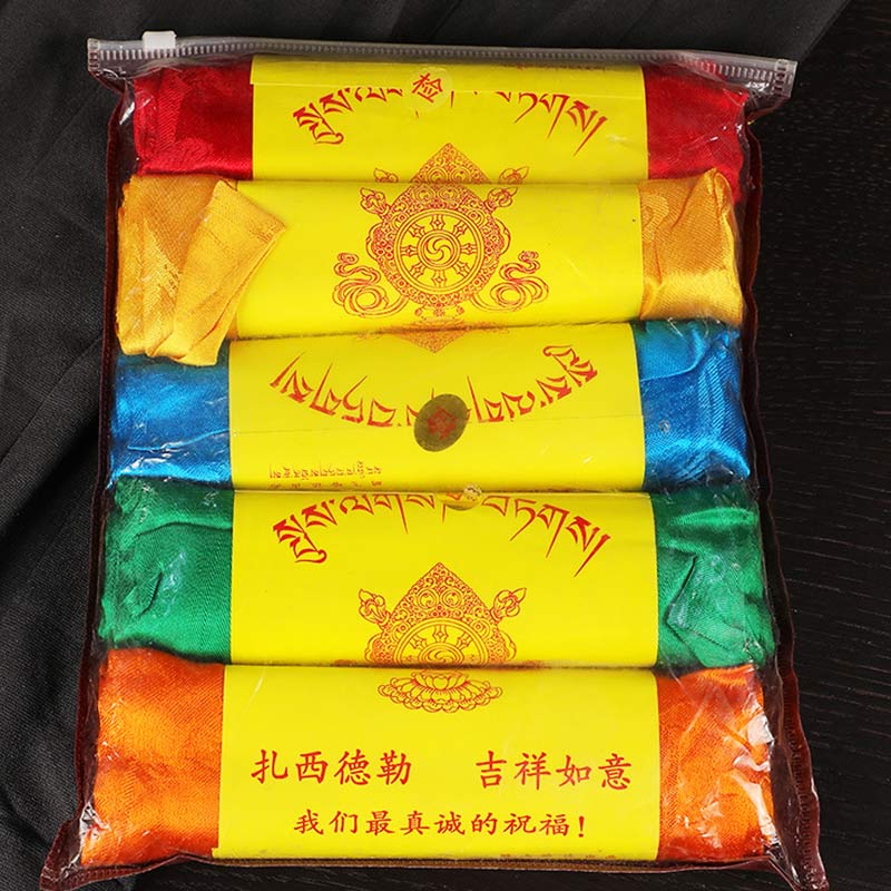 Buddha Stonesチベットの祝福 縁起の良い 5色 ジャカード カタ 装飾
