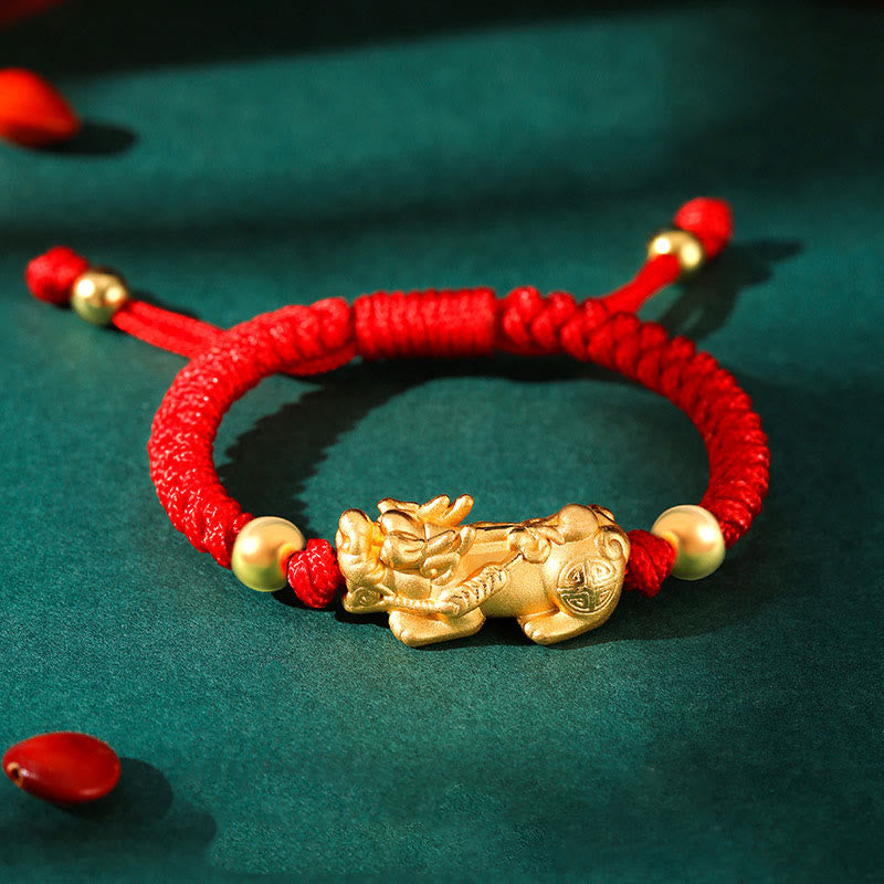 Buddha Stones999 スターリングシルバー 貔貅 富 キングコング ノットストリング 編み込み 子供用ブレスレット