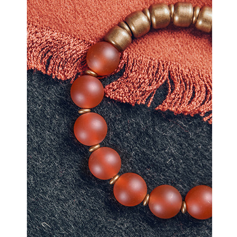 チベット産レッドアゲート、グリーンアゲート、銅製自信幸運ブレスレット