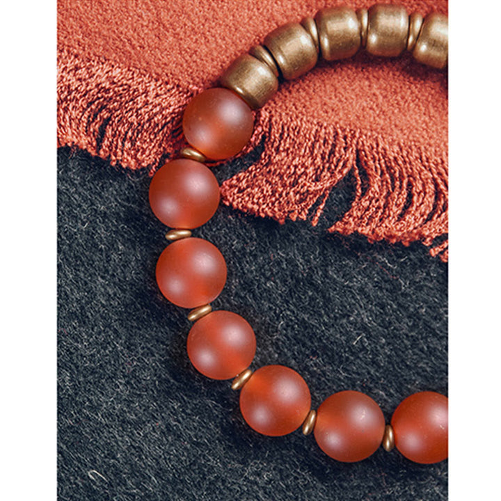 チベット産レッドアゲート、グリーンアゲート、銅製自信幸運ブレスレット