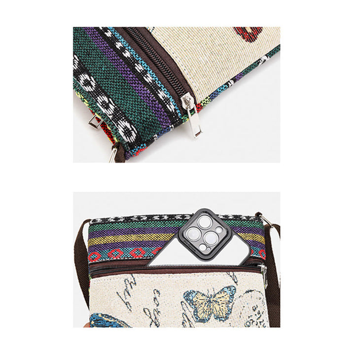 Buddha Stonesエレファントバタフライ刺繍キャンバストートバッグ ショルダーバッグ クロスボディバッグ