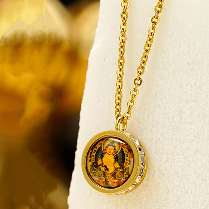 Buddha Stonesチベット イエロー 富の神 グリーン ターラ仏 静寂 チタン鋼 ネックレス ペンダント - image 5