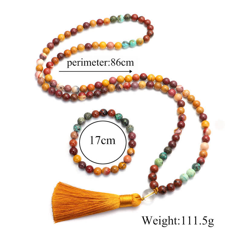 Buddha Stones 108Malaビーズ ムーカイト 感情成長ブレスレット タッセルネックレスペンダント
