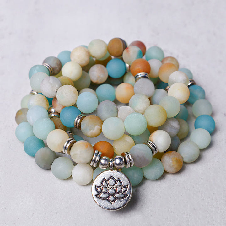 Buddha Stonesチベットアマゾナイト石 祝福の蓮の花Mala