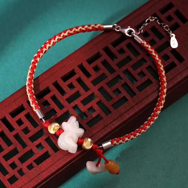 Buddha Stones中国の十二支翡翠 繁栄の赤紐のブレスレット アンクレット - 豚(ブレスレット/アンクレットサイズ19.5+4cm) - image 15