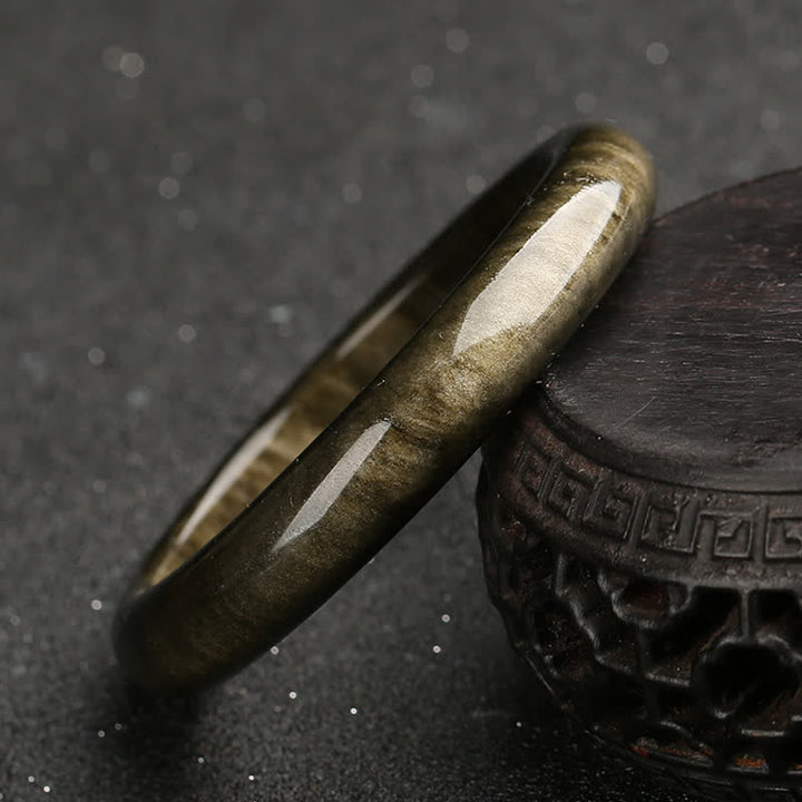 Buddha Stonesゴールドシーンオブシディアン シルバーシーンオブシディアン守護ブレスレットバングル