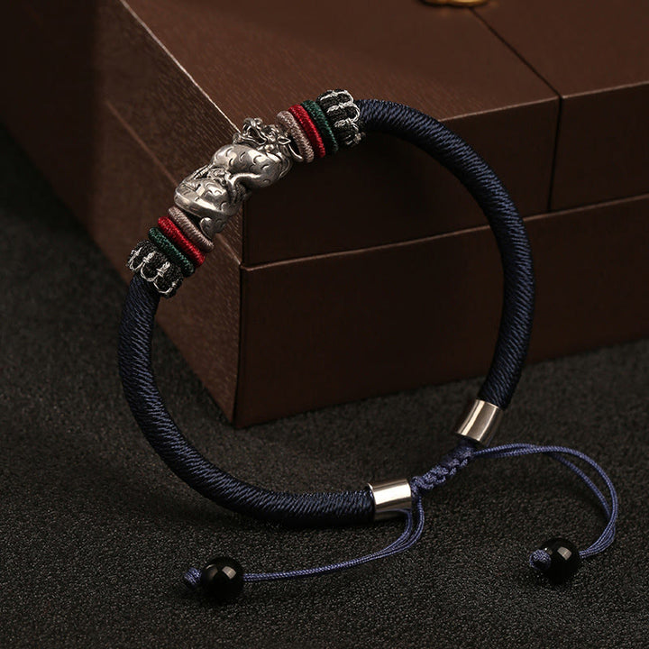 Buddha Stonesハンドメイド925スターリングシルバー龍年縁起の良い龍の幸運ロープブレスレット