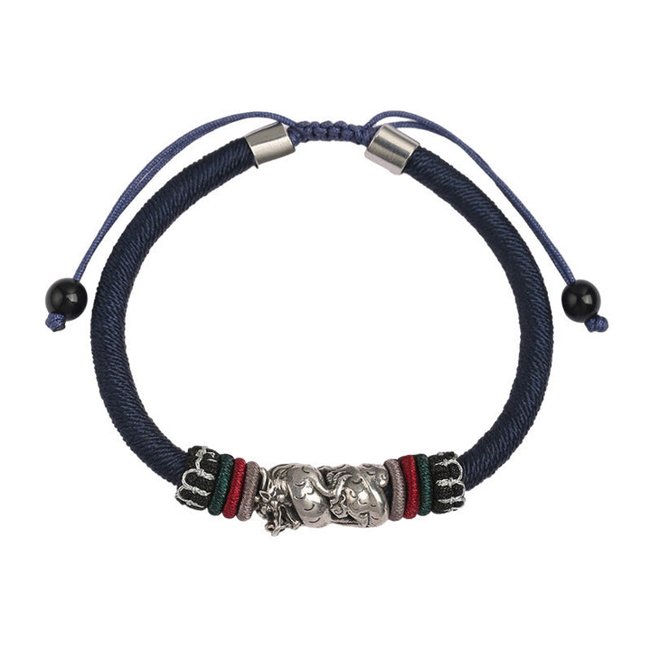 Buddha Stonesハンドメイド925スターリングシルバー龍年縁起の良い龍の幸運ロープブレスレット