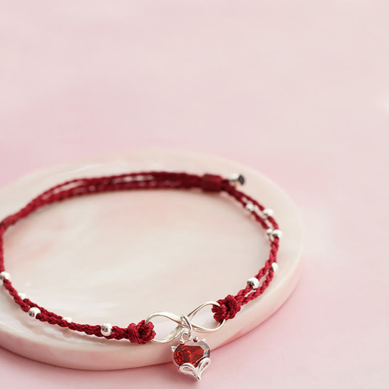 Buddha Stonesラブハート無限大シンボル編み紐アンクレット