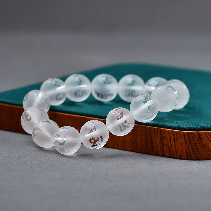 Buddha Stonesチベット ホワイトクリスタル ブラックオニキスオーム・マニ・パドメ・フム瞑想ブレスレット
