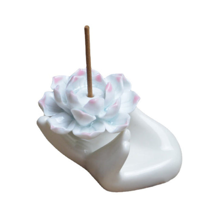 Buddha Stones小さな陶器製 蓮の手 癒し 瞑想 香炉 装飾