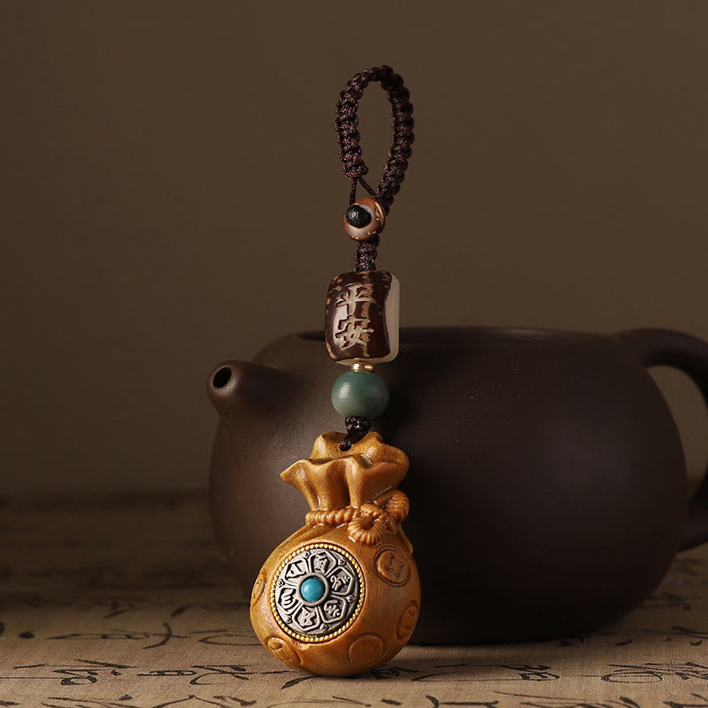 Buddha Stones小葉 紅白檀 緑白檀 マネーバッグOm Mani Padme Hum回転式保護吊り下げ装飾