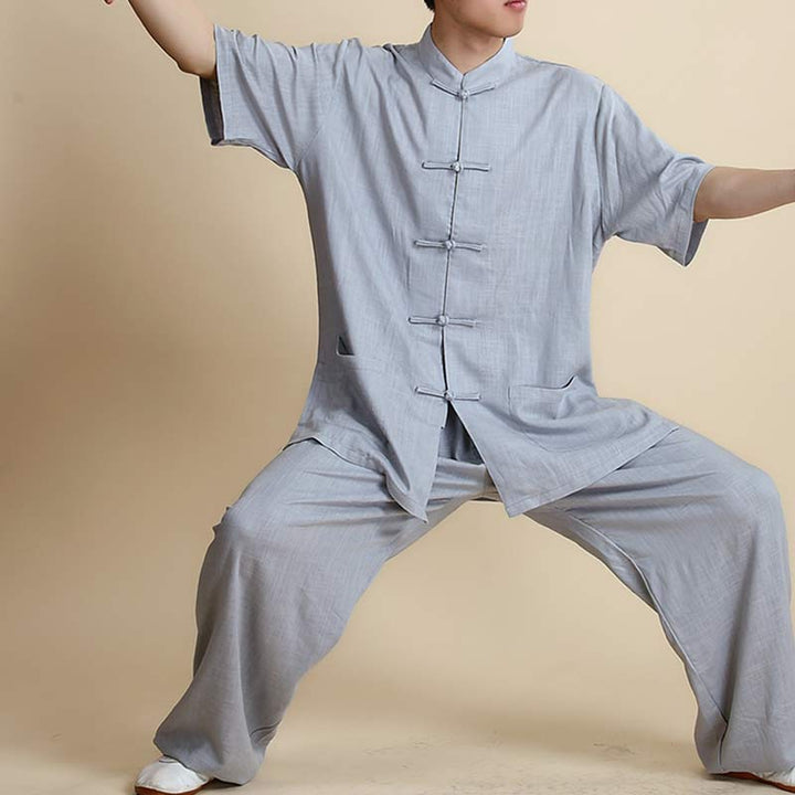 Buddha Stones瞑想禅祈りスピリチュアル太極拳気功練習ユニセックス刺繍服セット - 半袖グレー - US14、 UK/AU18、 EU46 (3XL) - image 30