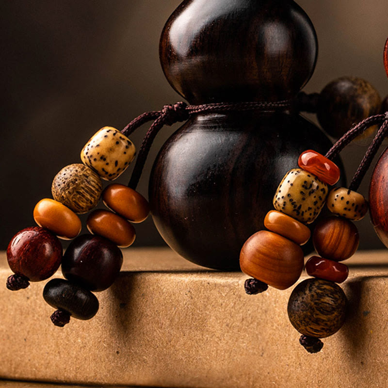 チベット黒檀小葉紅檀ひょうたん幸運守護キーホルダー