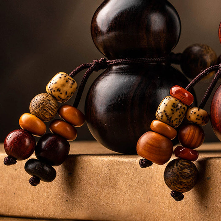 チベット黒檀小葉紅檀ひょうたん幸運守護キーホルダー