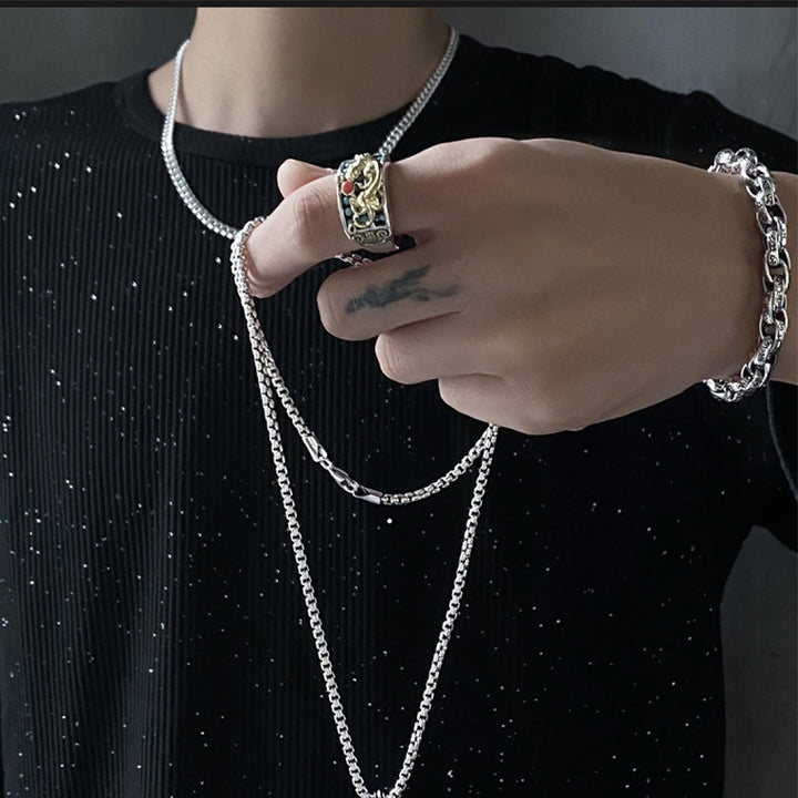 Buddha Stones 925スターリングシルバー ターコイズ レッドアゲート 貔貅 そろばん 守護リング