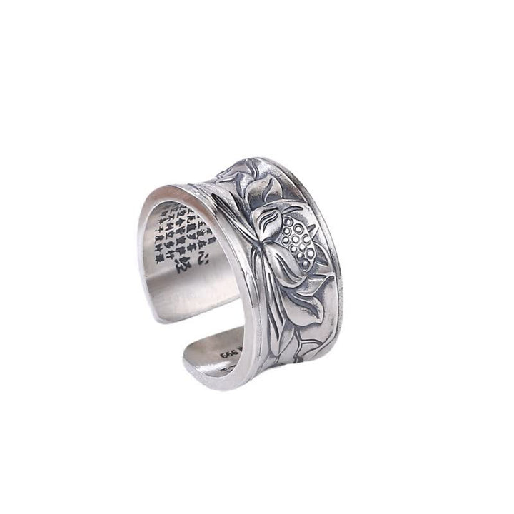 Buddha Stones999スターリングシルバー 蓮の花 般若心経 守護リング
