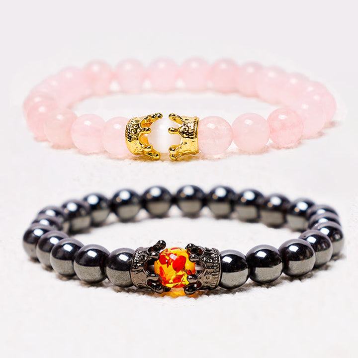 Buddha Stones天然石 キング&クイーン クラウン ヒーリング エネルギー ビーズ カップル ブレスレット