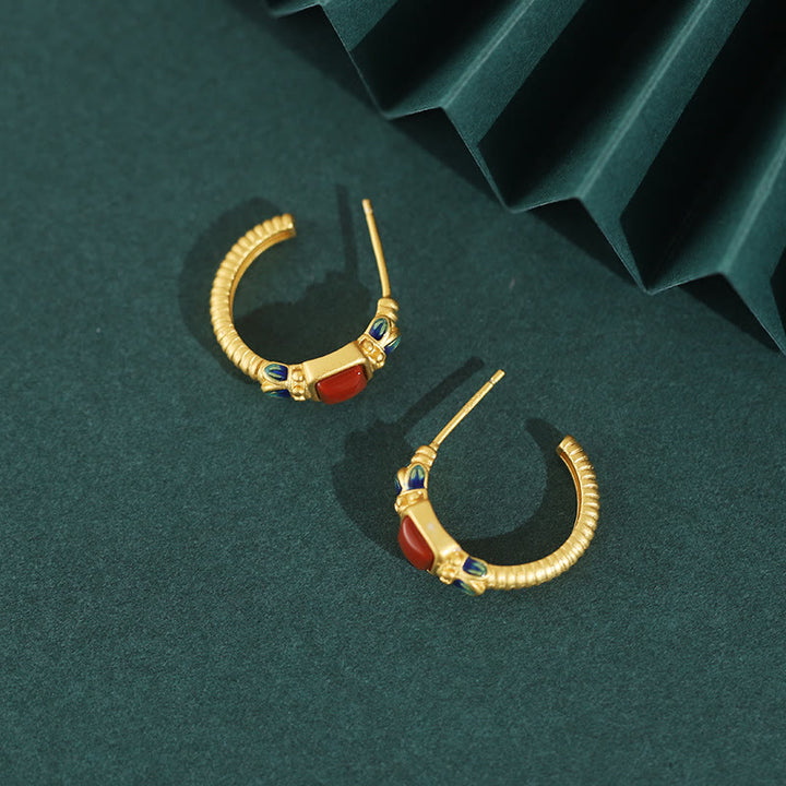 925スターリングシルバー レッドアゲート ロータス コンフィデンス カーム スタッドピアス