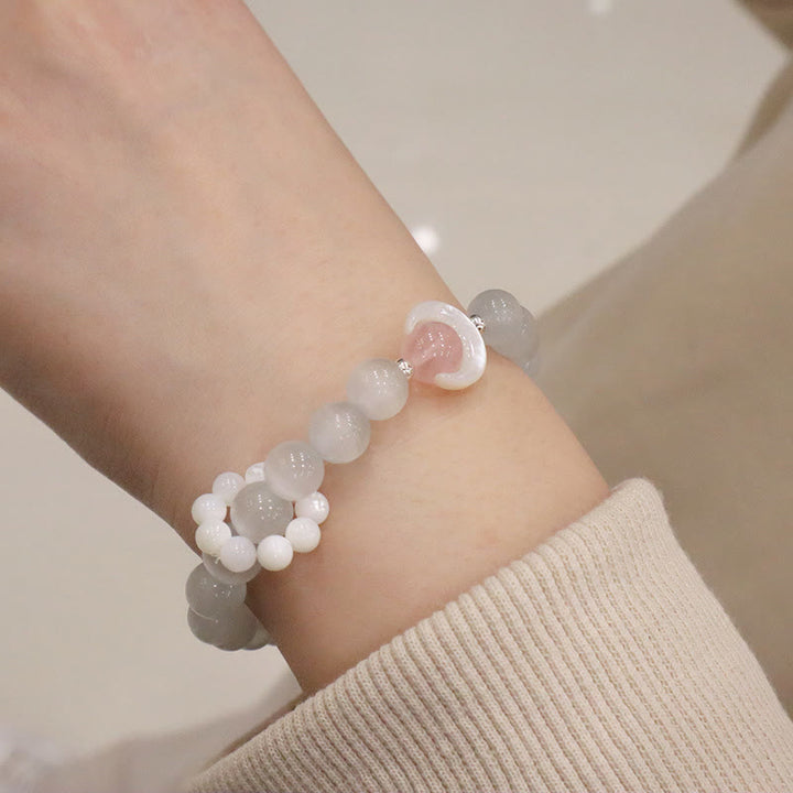 Buddha Stones 925スターリングシルバー 天然アメジスト アクアマリン ピンククリスタル キャッツアイ ヒーリング クレセントムーンブレスレット