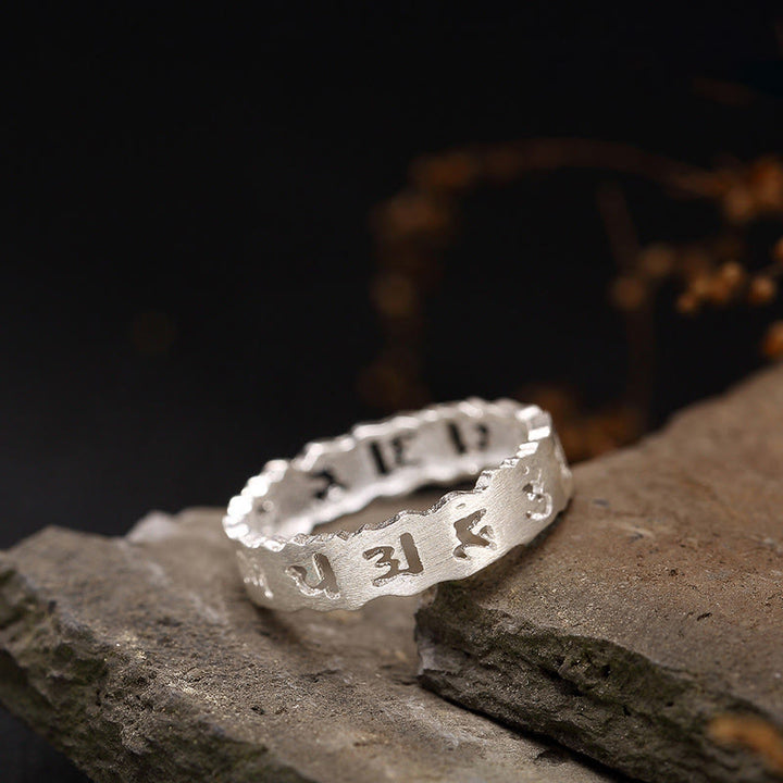 Buddha Stonesチベット 925 スターリングシルバー オム・オーム・マニ・パドメ・フム平和中空リング