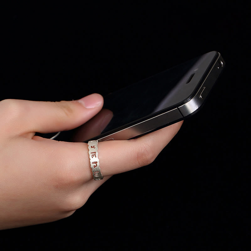 Buddha Stonesチベット 925 スターリングシルバー オム・オーム・マニ・パドメ・フム平和中空リング