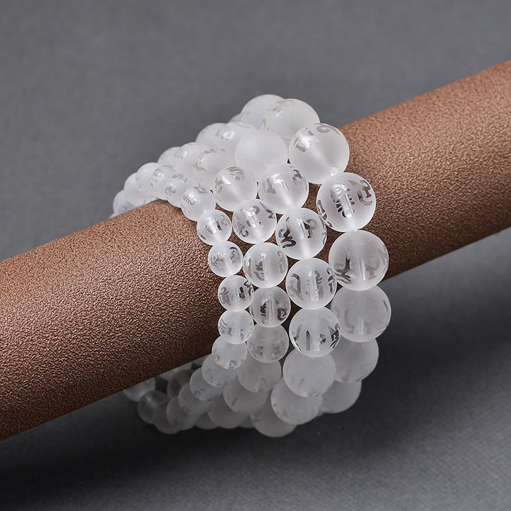 Buddha Stonesチベット ホワイトクリスタル ブラックオニキスオーム・マニ・パドメ・フム瞑想ブレスレット