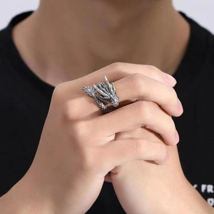 Buddha Stones925 スターリングシルバー ヴィンテージ ドラゴンデザイン 保護 強度 調節可能 リング - image 2