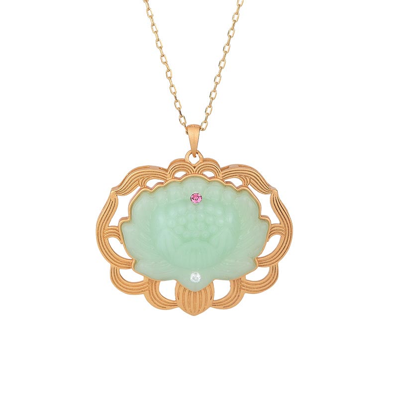 天然翡翠の蓮華ハーモニーネックレスペンダント - image 3
