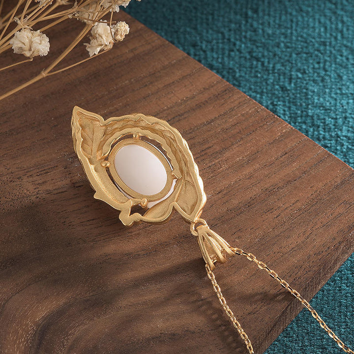 白翡翠孔雀銅祝福ネックレスペンダント