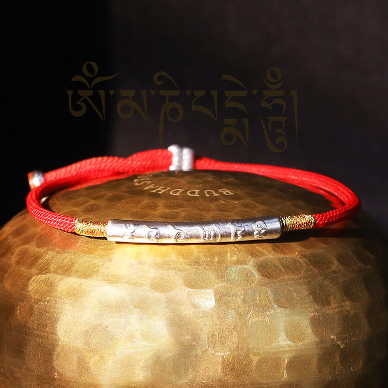 Buddha Stonesチベット仏教 手作り マニマントラ 幸運の赤紐のブレスレット - シルバー(手首周り13~21cm) - image 9