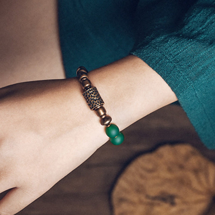 チベット産レッドアゲート、グリーンアゲート、銅製自信幸運ブレスレット