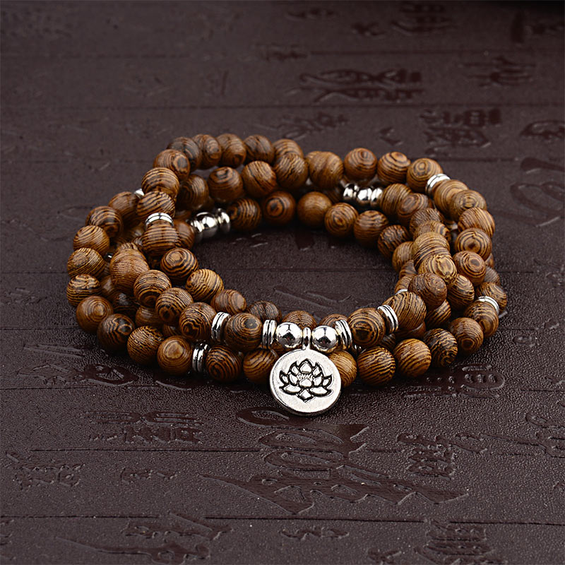 Buddha Stonesチベット雷撃木製ブレスレット 蓮華仏Mala