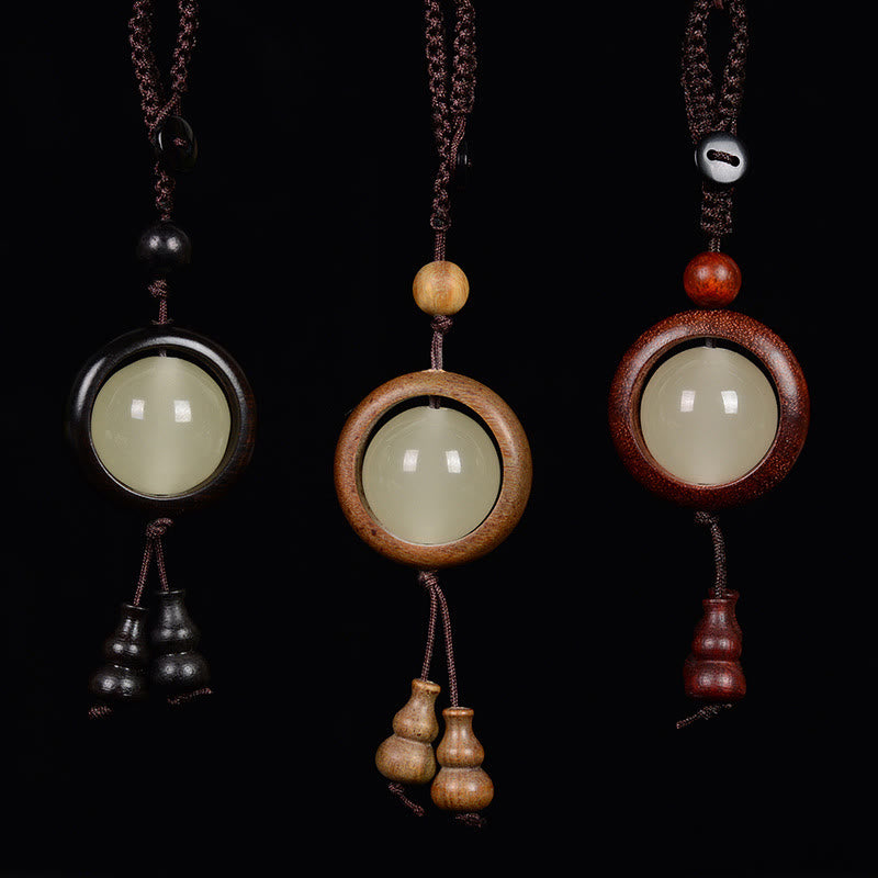 Buddha Stones、紫檀、黒檀、緑檀、光る幸運のビーズ、ひょうたん、平和のキーチェーン