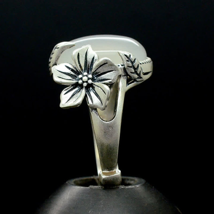 990スターリングシルバー天然カルセドニープラムポジティブハーモニーリング