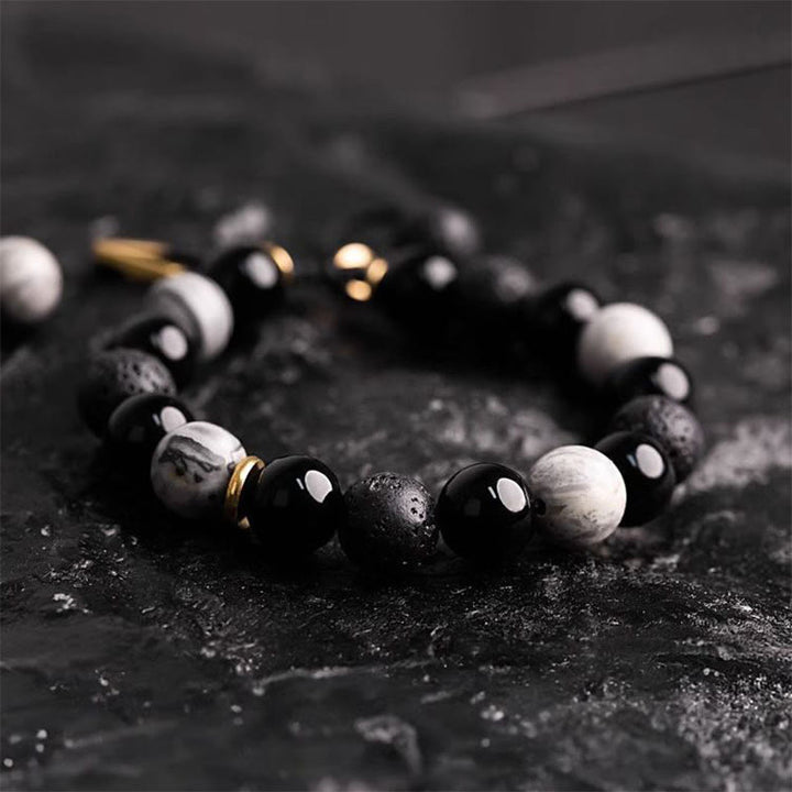 Buddha Stones黒曜石 溶岩石 陰陽強さブレスレット - image 2