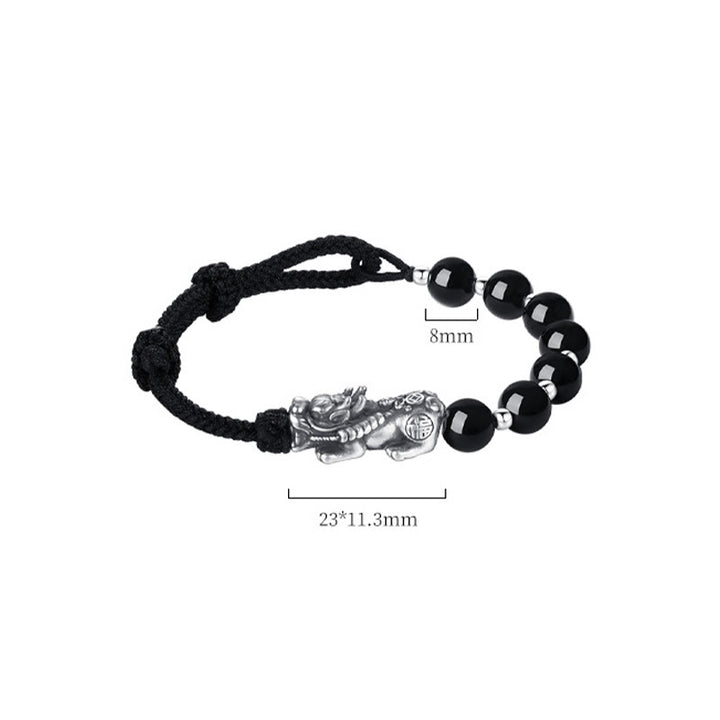 Buddha Stones999スターリングシルバー 風水 貔貅 天然黒曜石 925スターリングシルバー ビーズ強さブレスレット